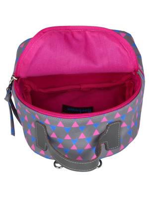 Anekaant Mini Grey & Pink Printed Polyester Backpack 4