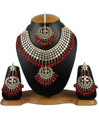 Gold Plated Kundan Pearl Fancy Choker Necklace Set Traditional Jewellery Set With Earrings For Women 1