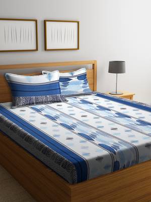 Blue embroidered bed sheets with two pillow cover 1