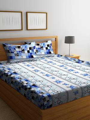 Blue embroidered bed sheets with two pillow cover 1