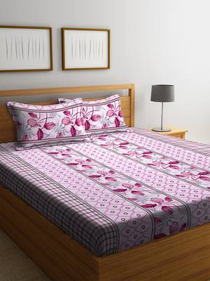 Pink embroidered bed sheets with two pillow cover 1