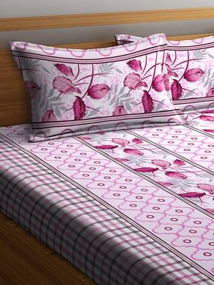 Pink embroidered bed sheets with two pillow cover 2