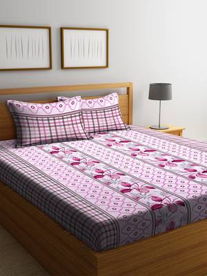 Pink embroidered bed sheets with two pillow cover 1
