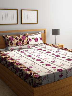 Brown embroidered bed sheets with two pillow cover 1