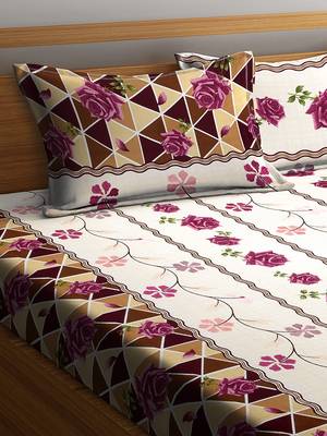 Brown embroidered bed sheets with two pillow cover 2