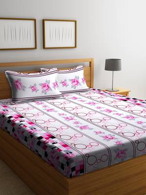 Pink embroidered bed sheets with two pillow cover 1