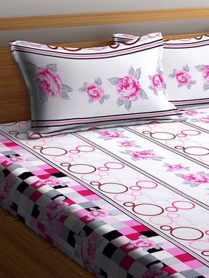 Pink embroidered bed sheets with two pillow cover 2
