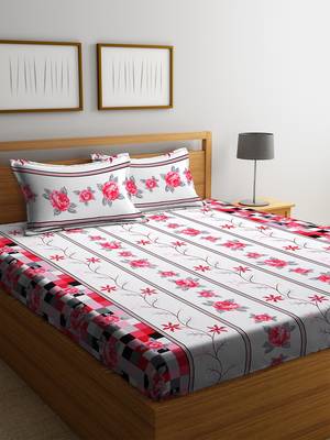 Red embroidered bed sheets with two pillow cover 1