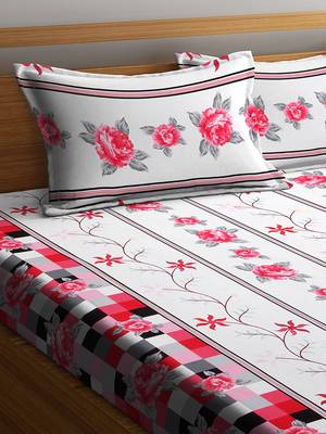 Red embroidered bed sheets with two pillow cover 2