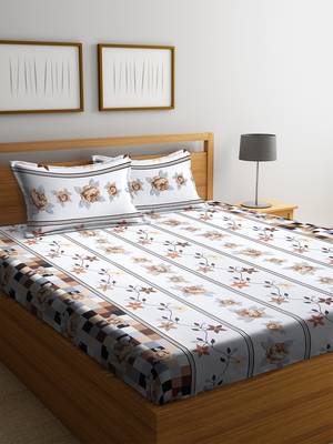 Brown embroidered bed sheets with two pillow cover 1