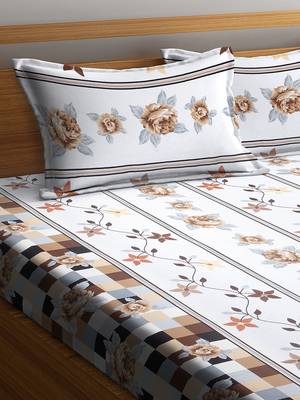 Brown embroidered bed sheets with two pillow cover 2