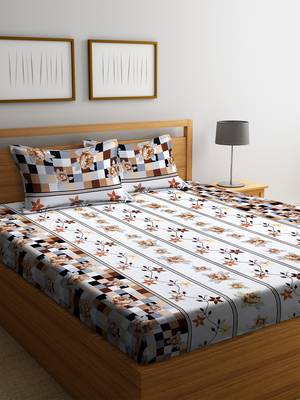 Brown embroidered bed sheets with two pillow cover 1