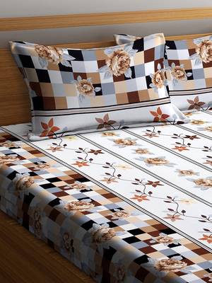 Brown embroidered bed sheets with two pillow cover 2