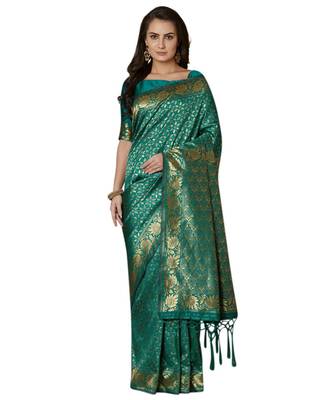 Green woven Silk blend saree with blouse 1
