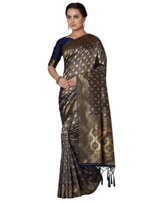 Blue woven Silk blend saree with blouse 1
