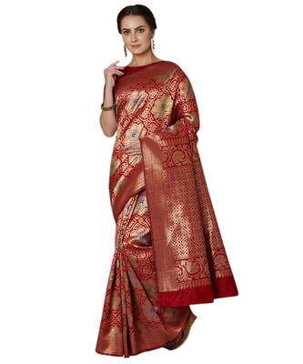 Red woven Silk blend saree with blouse 1