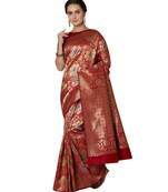Red woven Silk blend saree with blouse