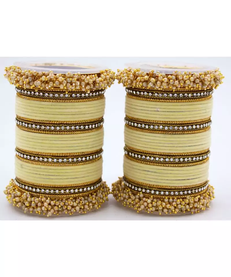 Beige Fancy Bridal Bangle Sets Set Of 2