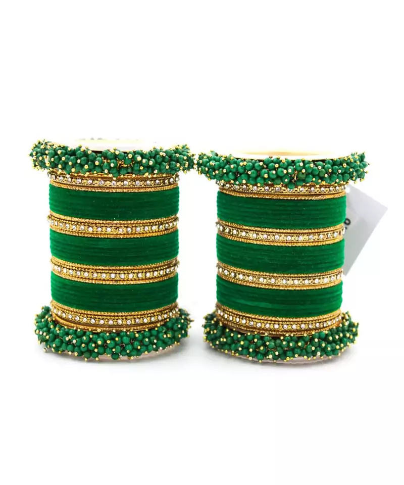 Green Fancy Bridal Bangle Sets Set Of 2