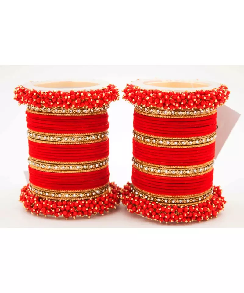 Red Fancy Bridal Bangle Sets Set Of 2