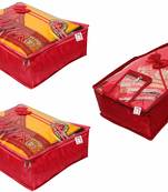 atorakushon   Satin Saree Cover Blouse Clothes Storage Bag Wardrobe Garments Organiser Set of 3 (Maroon)