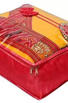 atorakushon   Satin Saree Cover Blouse Clothes Storage Bag Wardrobe Garments Organiser Set of 5 (Maroon)