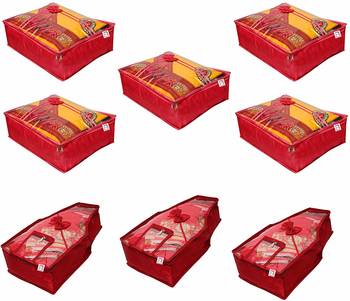 atorakushon   Satin Saree Cover Blouse Clothes Storage Bag Wardrobe Garments Organiser Set of 8 (Maroon) 1