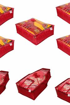 atorakushon   Satin Saree Cover Blouse Clothes Storage Bag Wardrobe Garments Organiser Set of 8 (Maroon)
