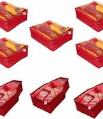 atorakushon   Satin Saree Cover Blouse Clothes Storage Bag Wardrobe Garments Organiser Set of 8 (Maroon)