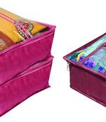 atorakushon   Satin Saree Cover Blouse Clothes Storage Bag Wardrobe Garments Organiser Set of 3 (Purple)