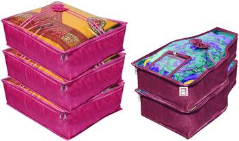 atorakushon   Satin Saree Cover Blouse Clothes Storage Bag Wardrobe Garments Organiser Set of 5 (Purple) 1