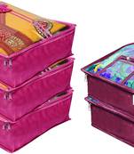 atorakushon   Satin Saree Cover Blouse Clothes Storage Bag Wardrobe Garments Organiser Set of 5 (Purple)