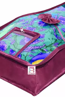 atorakushon   Satin Saree Cover Blouse Clothes Storage Bag Wardrobe Garments Organiser Set of 5 (Purple)
