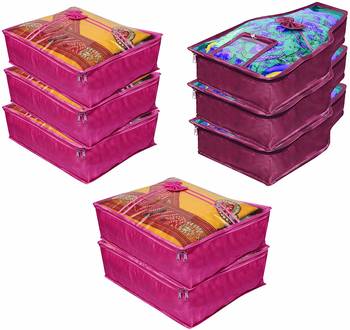 atorakushon   Satin Saree Cover Blouse Clothes Storage Bag Wardrobe Garments Organiser Set of 8 (Purple) 1