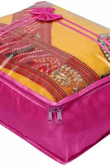 atorakushon   Satin Saree Cover Blouse Clothes Storage Bag Wardrobe Garments Organiser Set of 8 (Purple)