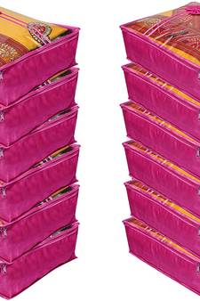atorakushon   Satin Saree Cover Blouse Clothes Storage Bag Wardrobe Garments Organiser Pack of 12 (Purple)