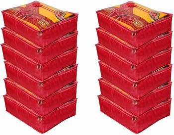 atorakushon   Satin Saree Cover Blouse Clothes Storage Bag Wardrobe Garments Organiser Pack of 12 (Maroon) 1