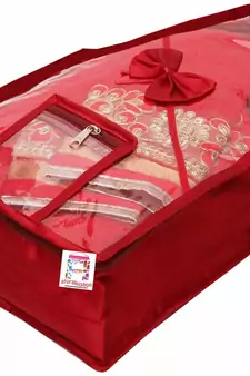 atorakushon   Satin Saree Cover Blouse Clothes Storage Bag Wardrobe Garments Organiser Pack of 12 (Maroon)