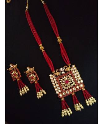 Ruby Designer Ethnic Peacock Premium Quality Square Kundan Pendent Necklace Set For Women 1