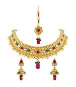 Gold Tone Choker Style Necklace Set With Mangtikka