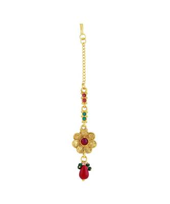 Gold Tone Choker Style Necklace Set With Mangtikka 5