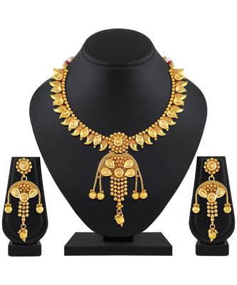 Designer Gold Plated Copper Necklace Set For Women 2