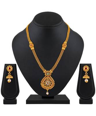 Traditional Leaf Design Gold Plated  Necklace Set For Women 2