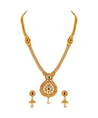 Traditional Leaf Design Gold Plated  Necklace Set For Women 3