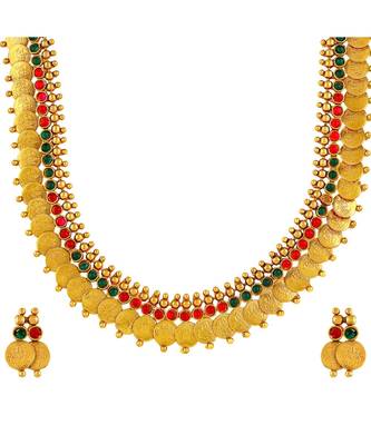 Traditional Laxmi Coin Gold Plated  Copper Necklace Set For Women 1