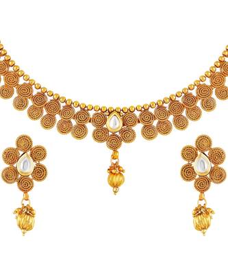 Traditional Gold Plated Choker Style Copper Necklace Set For Women 1