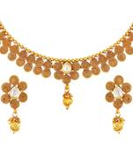 Traditional Gold Plated Choker Style Copper Necklace Set For Women