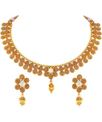 Traditional Gold Plated Choker Style Copper Necklace Set For Women 3