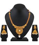 Traditional Gold Plated Choker Style Copper Necklace Set For Women