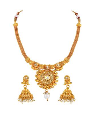 Traditional Gold Plated Choker Style Copper Necklace Set For Women 2